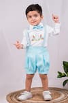 Buy_Toplove_Blue Shorts 85% Cotton Embroidered Thread Rabbit Shirt And Suspender Set _at_Aza_Fashions