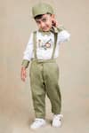 Shop_Toplove_Green Shirt 100% Cotton Embroidered Thread Wild Safari And Suspender Pant Set _Online_at_Aza_Fashions