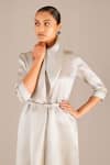 Shop_AMPM_Silver Tissue Drill Woven Stripe Sarina Draped Tunic And Dhoti Pant Set _Online_at_Aza_Fashions