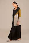 AMPM_Black Chanderi70 Plain Shawl Collar Anisah Colorblock Jacket _Online_at_Aza_Fashions