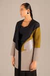 Shop_AMPM_Black Chanderi70 Plain Shawl Collar Anisah Colorblock Jacket _Online_at_Aza_Fashions