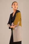 AMPM_Black Chanderi70 Plain Shawl Collar Anisah Colorblock Jacket _at_Aza_Fashions