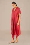 AMPM_Red Cupro V Neck Sama Tunic And Dhoti Pant Set _Online_at_Aza_Fashions