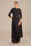 AMPM_Black Rose Silk Round Rafa Pleated Kurta Palazzo Set _Online_at_Aza_Fashions