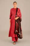 Buy_AMPM_Red Rose Silk Round Rafa Pleated Kurta Palazzo Set _at_Aza_Fashions