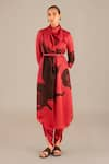 Buy_AMPM_Red Organza Satin Printed Floral Cowl Neck Yusra Tunic And Dhoti Pant Set _at_Aza_Fashions