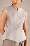 Ampm_Silver Tissue Collared Esme Woven Peplum Jacket_at_Aza_Fashions