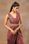 Mehak Murpana_Pink Crepe Printed Abstract V-neck Blossom Floral Jumpsuit With Drape _Online_at_Aza_Fashions