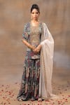 Buy_Mehak Murpana_Green Crepe Printed And Embroidered Floral Round Neck Kurta Sharara Set_at_Aza_Fashions