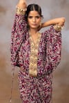 Buy_Mehak Murpana_Purple Crepe Printed And Embroidered Floral V Neck Batwing Top & Skirt Set _Online_at_Aza_Fashions