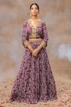 Buy_Mehak Murpana_Purple Crepe Printed And Embroidered Floral V Neck Lehenga & Blouse Set _at_Aza_Fashions