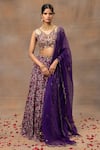 Buy_Mehak Murpana_Purple Crepe Printed And Embroidered Botanical V Neck Lehenga Blouse Set _at_Aza_Fashions