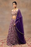 Mehak Murpana_Purple Crepe Printed And Embroidered Botanical V Neck Lehenga Blouse Set _Online_at_Aza_Fashions