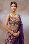 Buy_Mehak Murpana_Purple Crepe Printed And Embroidered Botanical V Neck Lehenga Blouse Set _Online_at_Aza_Fashions