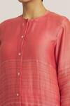 Urvashi Kaur_Coral Chanderi Silk Embroidered Stripe Round Button Down Tunic _Online_at_Aza_Fashions