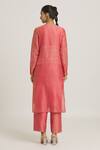 Shop_Urvashi Kaur_Coral Chanderi Silk Embroidered Stripe Round Button Down Tunic _at_Aza_Fashions