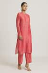 Urvashi Kaur_Coral Chanderi Silk Embroidered Stitchline Pant  _Online_at_Aza_Fashions