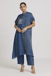 Buy_Urvashi Kaur_Blue Zari Kota Silk Embroidered Stitchline Pant  _at_Aza_Fashions
