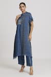 Urvashi Kaur_Blue Zari Kota Silk Embroidered Stitchline Pant  _Online_at_Aza_Fashions