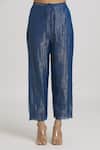 Shop_Urvashi Kaur_Blue Zari Kota Silk Embroidered Stitchline Pant  _Online_at_Aza_Fashions