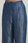 Urvashi Kaur_Blue Zari Kota Silk Embroidered Stitchline Pant  _at_Aza_Fashions