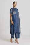 Shop_Urvashi Kaur_Blue Zari Kota Silk Embroidered Stitchline Pant  _at_Aza_Fashions