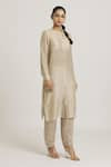 Buy_Urvashi Kaur_Silver Striped Tissue Silk Pattern Pant  _at_Aza_Fashions