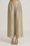 Buy_Urvashi Kaur_Silver Tissue Silk Embroidered Stripe Wide Legged Pant  _Online_at_Aza_Fashions