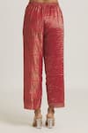 Urvashi Kaur_Red Striped Tissue Silk Pattern Pant _at_Aza_Fashions