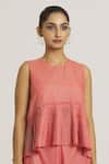 Urvashi Kaur_Coral Tissue Zari Silk Embroidered Stripe Round Pattern Peplum Top  _Online_at_Aza_Fashions