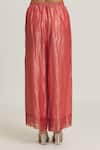 Urvashi Kaur_Coral Striped Tissue Silk Wide Legged Pant  _at_Aza_Fashions