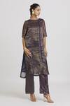 Buy_Urvashi Kaur_Purple Zari Tissue Silk Woven Stripe Boat Neck Tunic _Online_at_Aza_Fashions