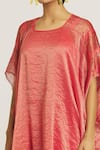 Urvashi Kaur_Coral Zari Tissue Silk Woven Stripe Square Neck Dress  _Online_at_Aza_Fashions