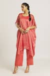 Shop_Urvashi Kaur_Coral Zari Tissue Silk Woven Stripe Square Neck Dress  _Online_at_Aza_Fashions