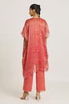 Shop_Urvashi Kaur_Coral Zari Tissue Silk Woven Stripe Square Neck Dress  _at_Aza_Fashions