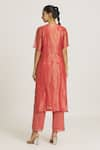 Shop_Urvashi Kaur_Coral Chanderi Silk Woven Stripe Round Tunic _at_Aza_Fashions