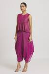 Urvashi Kaur_Fuchsia Tissue Zari Silk Woven Stripe Round Pleated Peplum Top  _Online_at_Aza_Fashions