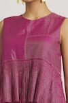 Buy_Urvashi Kaur_Fuchsia Tissue Zari Silk Woven Stripe Round Pleated Peplum Top  _Online_at_Aza_Fashions