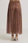 Urvashi Kaur_Brown Zari Kota Silk Checkered Pleated Wide Legged Pant _at_Aza_Fashions