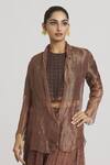 Buy_Urvashi Kaur_Brown Zari Kota Silk Woven Checkered Pattern Notched Lapel Blazer  _at_Aza_Fashions