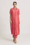 Shop_Urvashi Kaur_Coral Chanderi Silk Woven Stripe Pattern Pant _at_Aza_Fashions