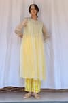 Buy_Ayaka_Yellow Silk Organza, Viscose Embroidery High Neck Floral Hand Dress With Inner _Online_at_Aza_Fashions