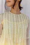 Shop_Ayaka_Yellow Silk Organza, Viscose Embroidery High Neck Floral Hand Dress With Inner _Online_at_Aza_Fashions