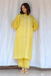 Buy_Ayaka_Yellow Viscose Tabby Hand Embroidered Floral High Neck Tunic  _Online_at_Aza_Fashions