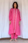 Buy_Ayaka_Fuchsia Viscose Tabby Hand Embroidered Floral High Neck Thread Tunic  _at_Aza_Fashions