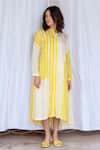 Buy_Ayaka_Yellow Viscose Button-down Neck Striped Pattern Dress With Inner _at_Aza_Fashions