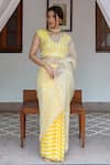 Buy_Ayaka_Yellow 100% Silk Organza Embroidery Floral Vine Striped Pattern Saree  _at_Aza_Fashions