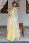 Ayaka_Yellow 100% Silk Organza Embroidery Floral Vine Striped Pattern Saree  _Online_at_Aza_Fashions