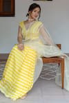 Buy_Ayaka_Yellow 100% Silk Organza Embroidery Floral Vine Striped Pattern Saree  _Online_at_Aza_Fashions