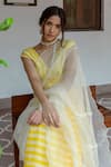 Shop_Ayaka_Yellow 100% Silk Organza Embroidery Floral Vine Striped Pattern Saree  _Online_at_Aza_Fashions